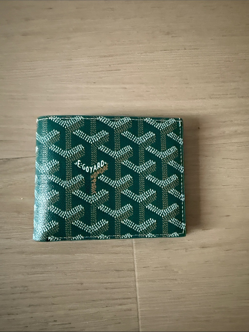 Goyard Green Goyardine Bifold Wallet with White Chevron Pattern